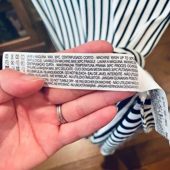 Zara asymmetrical deep v-neck stretch midi dress SZ M black white stripe - Picture 8 of 8